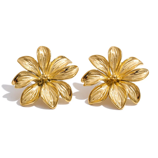Boucles d'oreilles fleur d'hibiscus dorées Zistwar Jewels