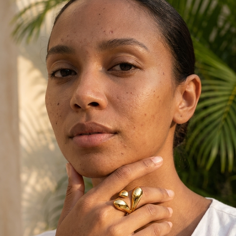 Bague feuille tropicale portée au doigt - Zistwar Jewels